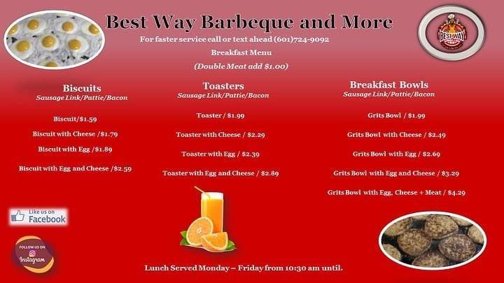 Best Way Barbeque | restaurant | 320 W Government St, Brandon, MS 39042, USA | 6017249092 OR +1 601-724-9092