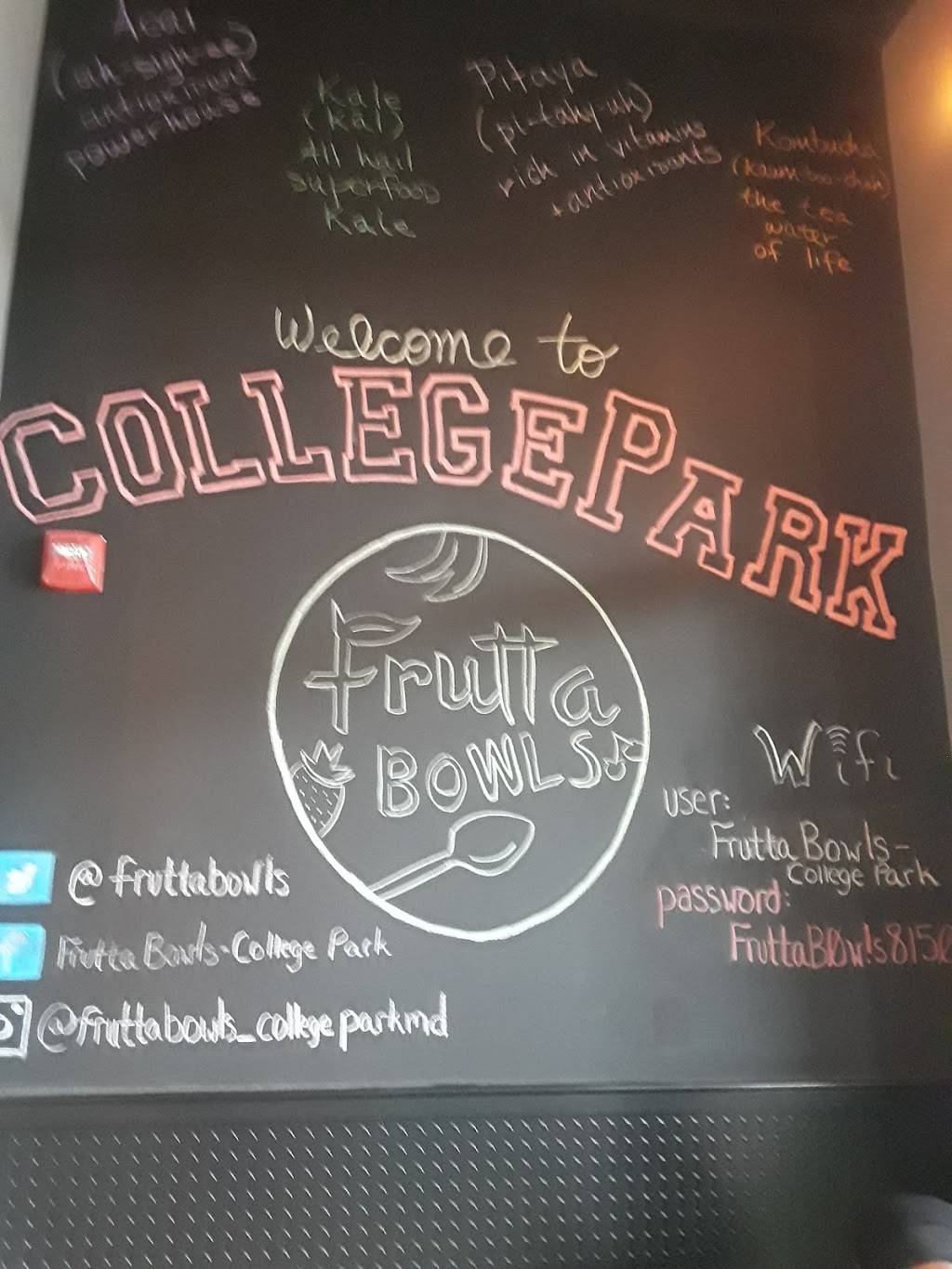 Frutta Bowls | restaurant | 8150 Baltimore Ave, College Park, MD 20740, USA | 2405424189 OR +1 240-542-4189