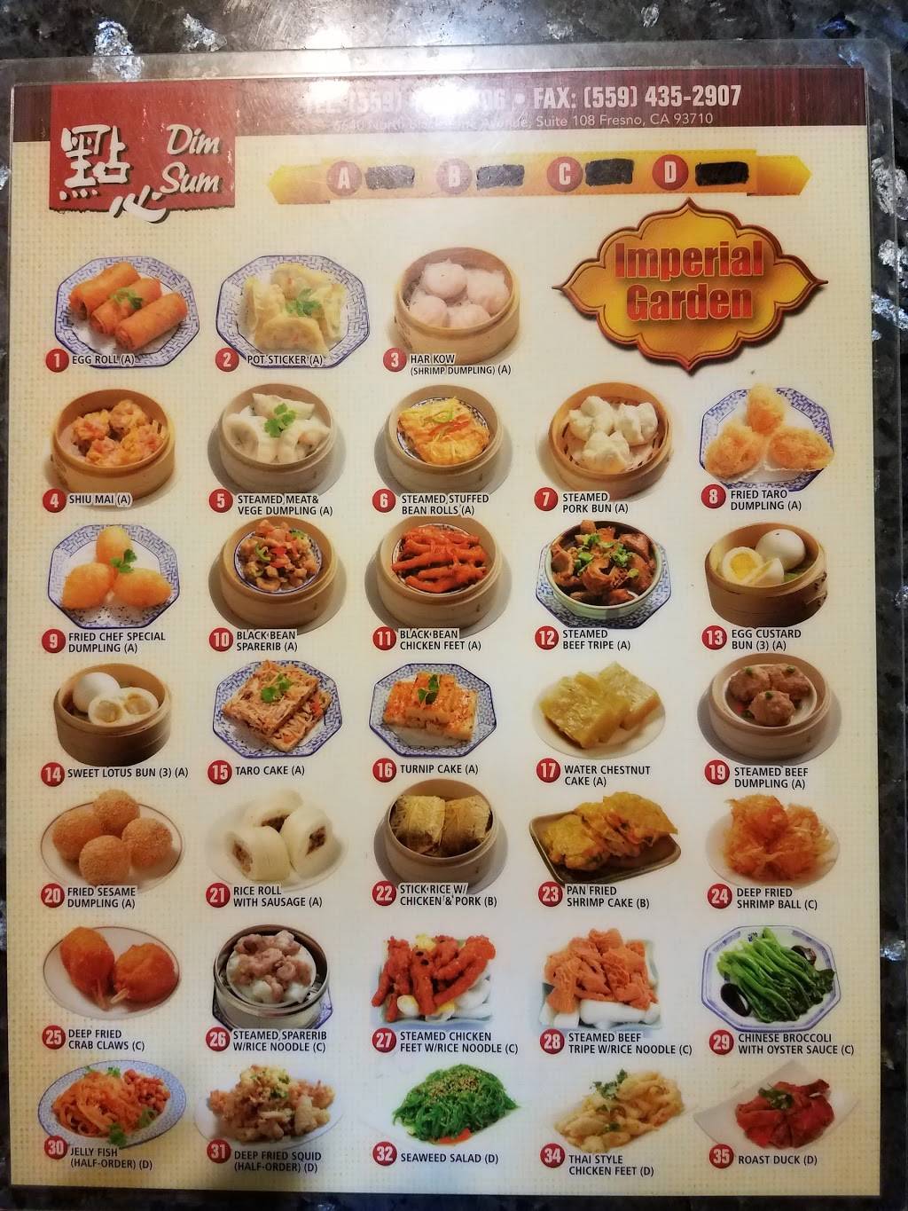 Imperial Garden Restaurant | restaurant | 6640 N Blackstone Ave, Fresno, CA 93710, USA | 5594354406 OR +1 559-435-4406