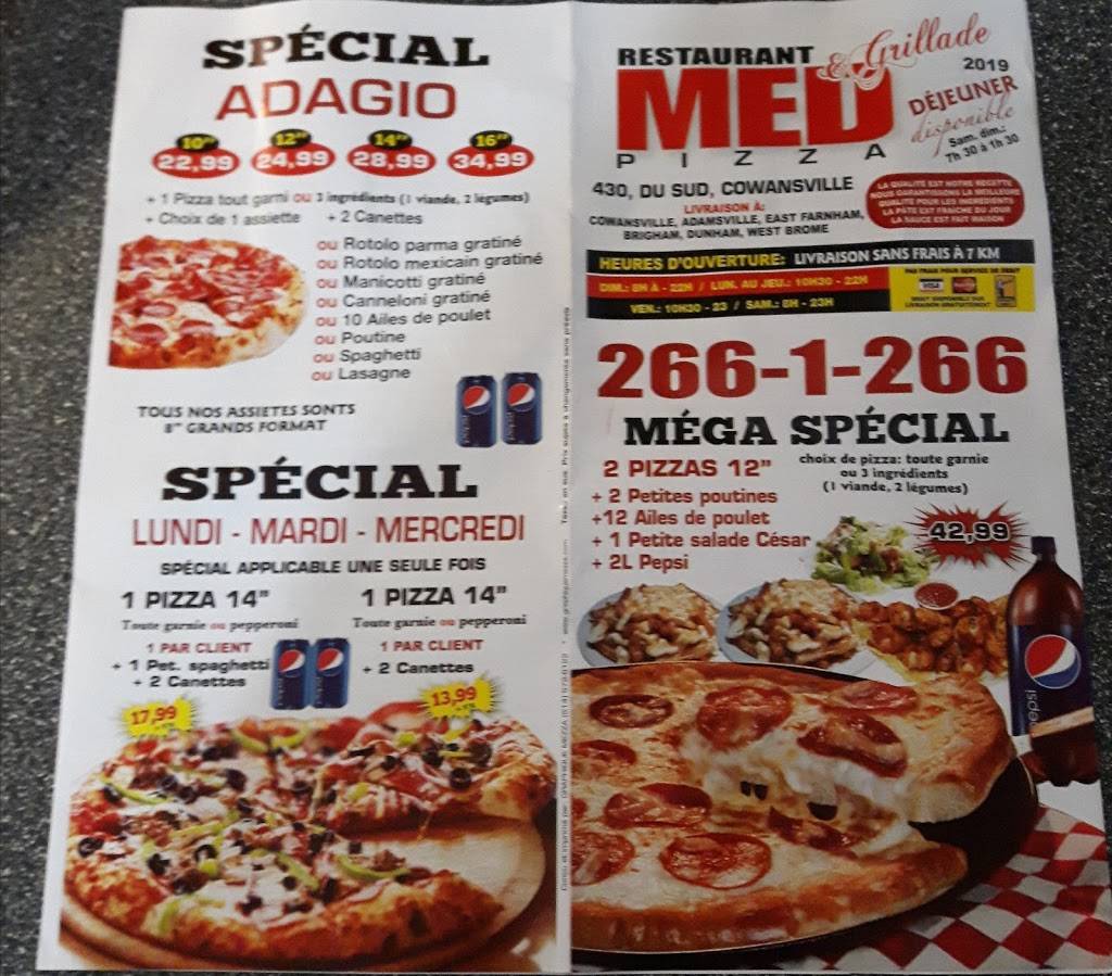 Restaurant MED Pizza Cowansville | restaurant | 434 Rue du Sud, Cowansville, QC J2K 2X7, Canada | 4502661266 OR +1 450-266-1266