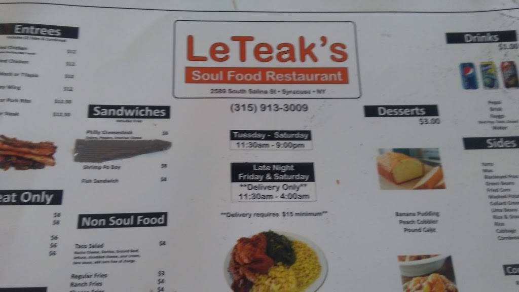 LeTeaks Soul Food | meal delivery | 2859 S Salina St, Syracuse, NY 13205, USA | 3159133009 OR +1 315-913-3009