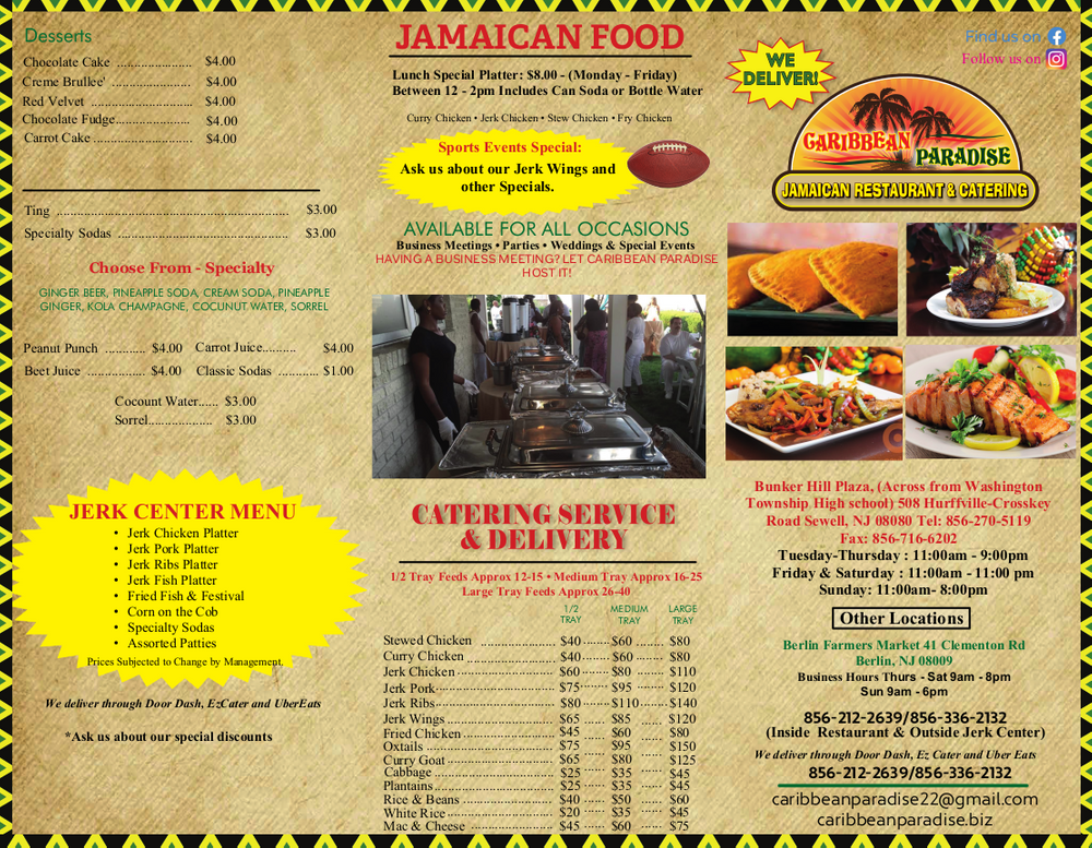 Caribbean Paradise | restaurant | 508 Hurffville - Cross Keys Rd, Sewell, NJ 08080, USA | 8562705119 OR +1 856-270-5119