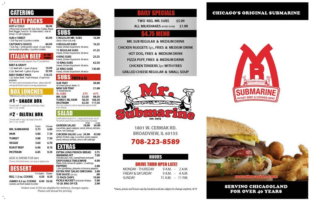 Mr Submarine | meal takeaway | 1801 West Cermak Road, (17th & Cermak, Broadview, IL 60155, USA | 7082238589 OR +1 708-223-8589