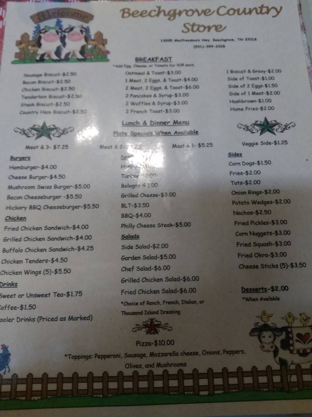 Beechgrove Country Store | restaurant | 13995 Murfreesboro Hwy, Beechgrove, TN 37018, USA | 9313942328 OR +1 931-394-2328