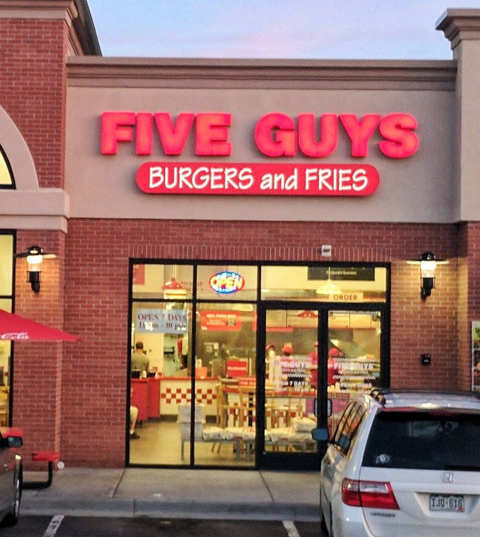 Five Guys | meal takeaway | 2300 S Parker Rd, Denver, CO 80231, USA | 3037517449 OR +1 303-751-7449