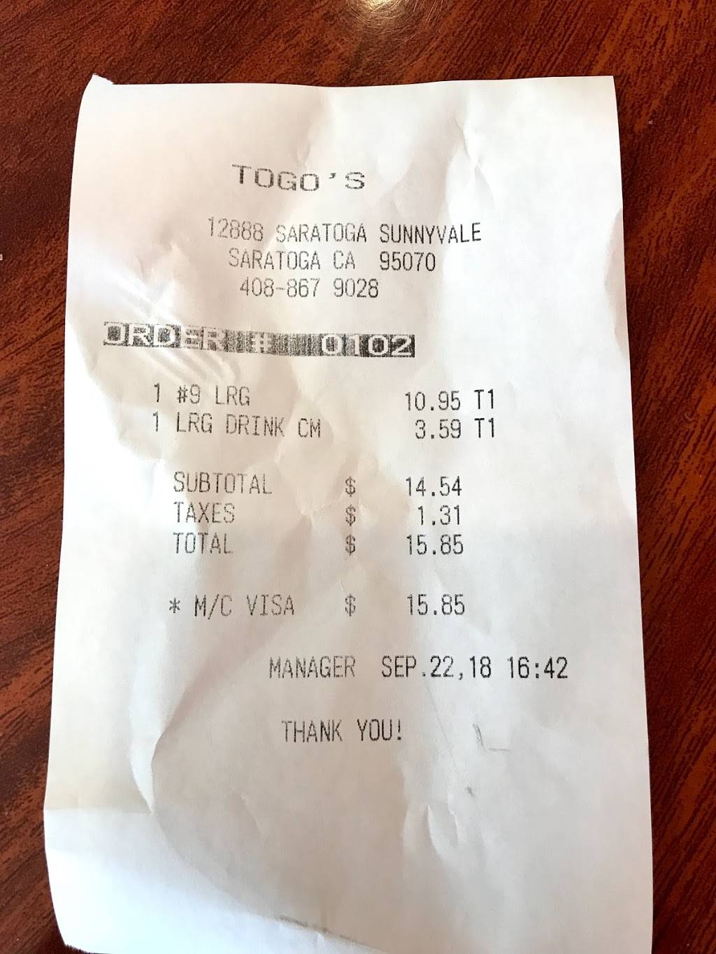 TOGOS Sandwiches | meal takeaway | Argonaut Center, 12888 Saratoga Sunnyvale Rd H, Saratoga, CA 95070, USA | 4088679028 OR +1 408-867-9028