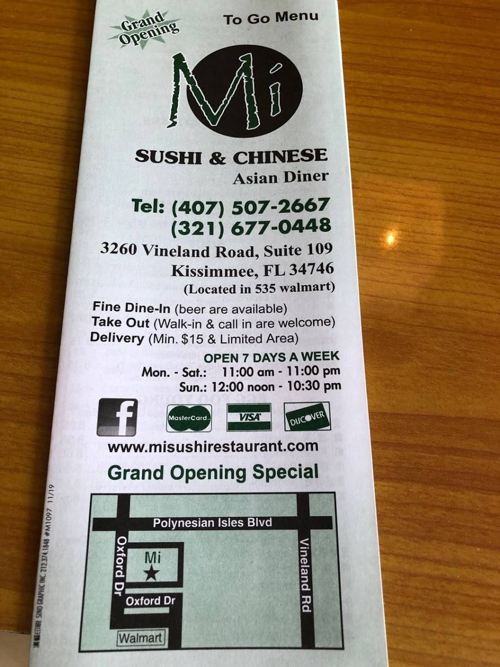 Mi Sushi & Chinese | restaurant | 3260 Vineland Rd, Kissimmee, FL 34746, USA | 4075072667 OR +1 407-507-2667