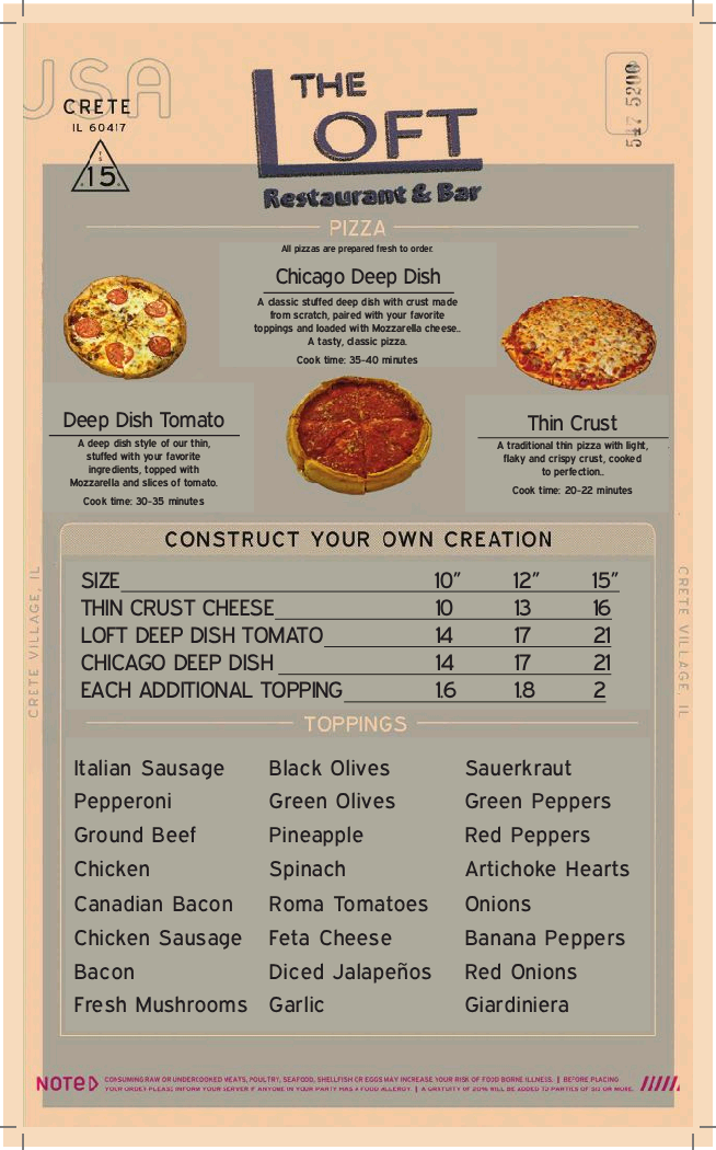 The Loft restaurant | restaurant | 1336 Main St, Crete, IL 60417, USA | 7084149113 OR +1 708-414-9113