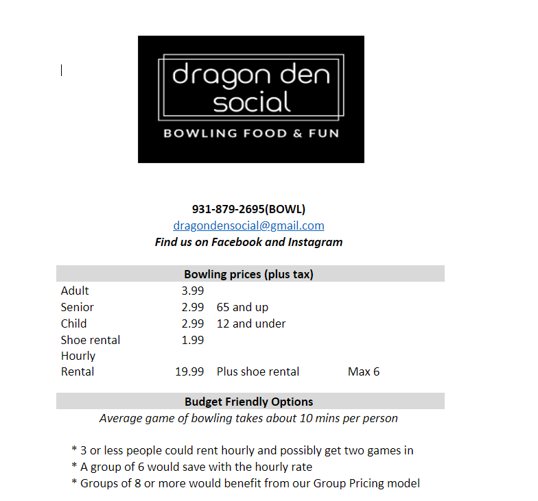 dragon den social | restaurant | 1045 Glenobey Rd, Jamestown, TN 38556, USA | 9318792695 OR +1 931-879-2695