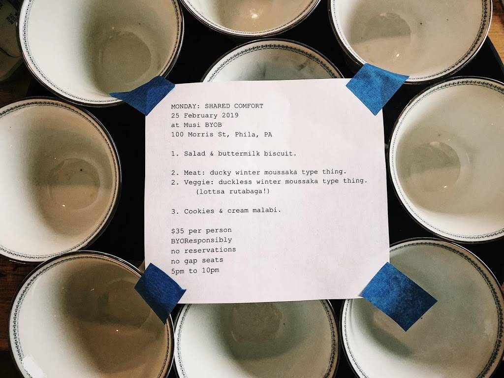 Musi BYOB | restaurant | 100 Morris St, Philadelphia, PA 19148, USA | 2153779466 OR +1 215-377-9466