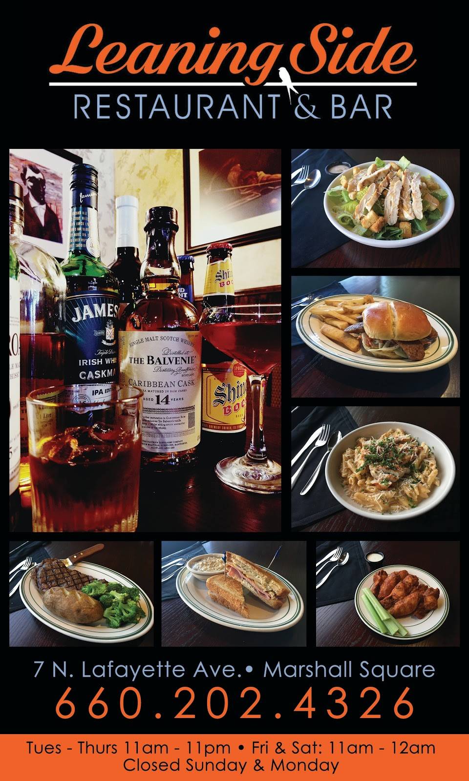 The Leaning Side Restaurant and Bar | restaurant | 7 N Lafayette Ave, Marshall, MO 65340, USA | 6602024326 OR +1 660-202-4326