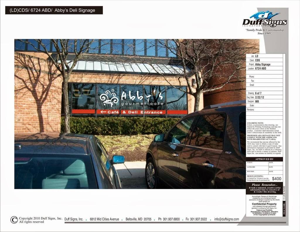 Abbys Gourmet Deli | restaurant | 6724 Alexander Bell Dr, Columbia, MD 21046, USA | 4103120998 OR +1 410-312-0998