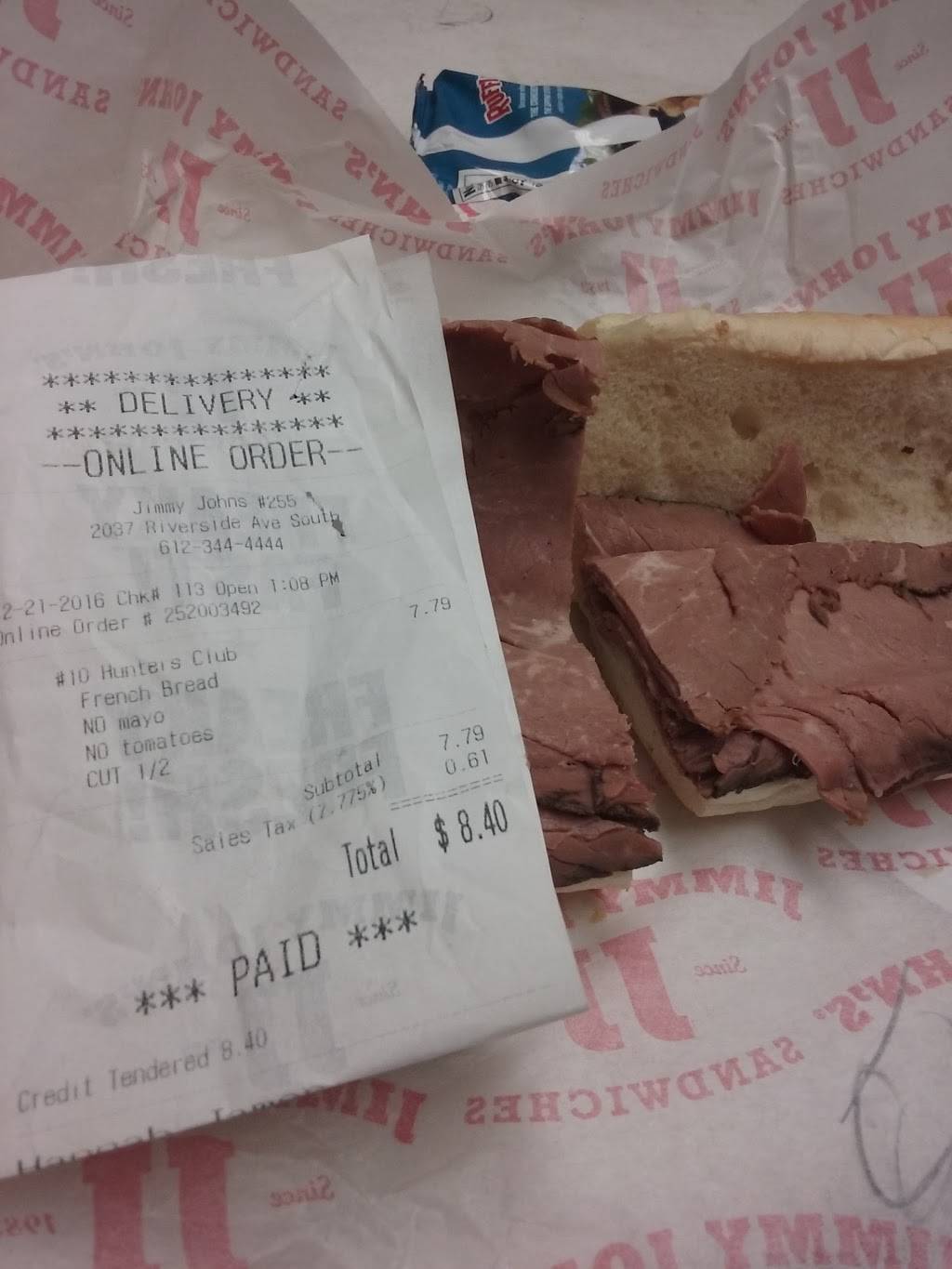 Jimmy Johns | meal delivery | 2037 Riverside Ave, Minneapolis, MN 55454, USA | 6123444444 OR +1 612-344-4444