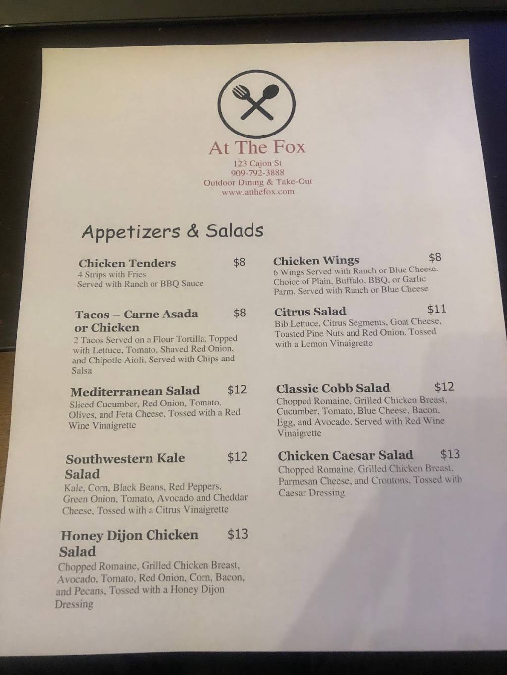 At The Fox | restaurant | 123 Cajon St, Redlands, CA 92373, USA | 9097923888 OR +1 909-792-3888