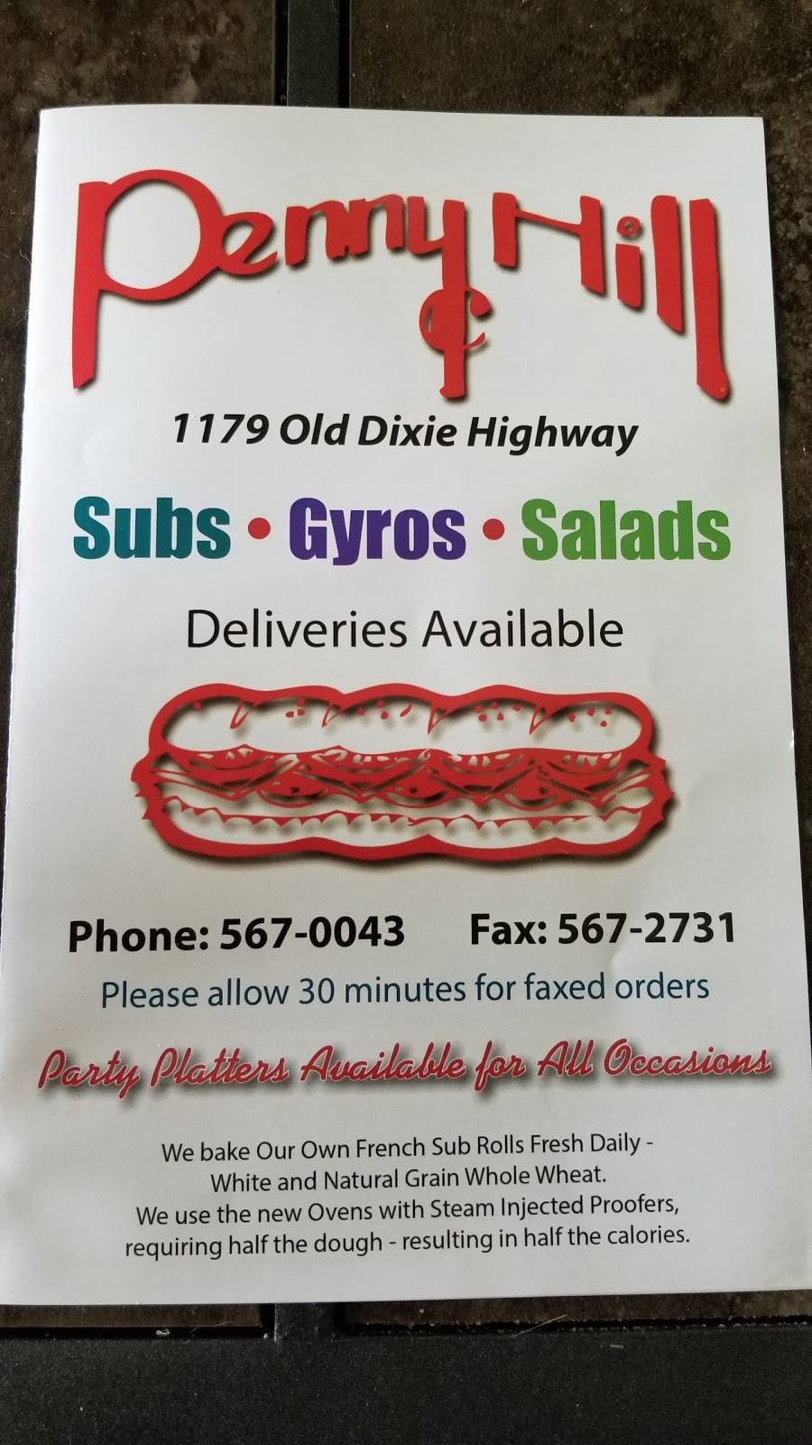 Penny Hill Subs | restaurant | 1179 Old Dixie Hwy, Vero Beach, FL 32960, USA | 7725670043 OR +1 772-567-0043