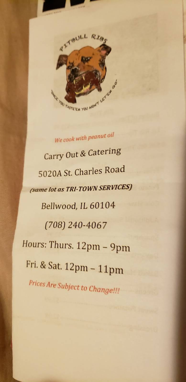 Pitbull Ribs | restaurant | 5020 St Charles Rd, Bellwood, IL 60104, USA | 7082404067 OR +1 708-240-4067