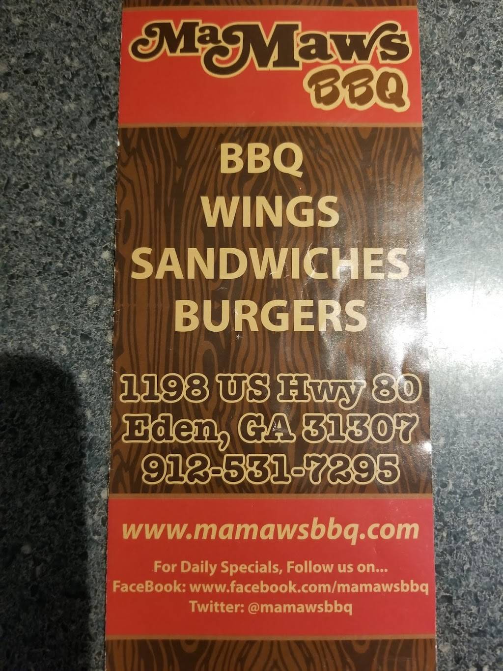 MaMaws BBQ | restaurant | 1198 US-80, Eden, GA 31307, USA | 9125317295 OR +1 912-531-7295