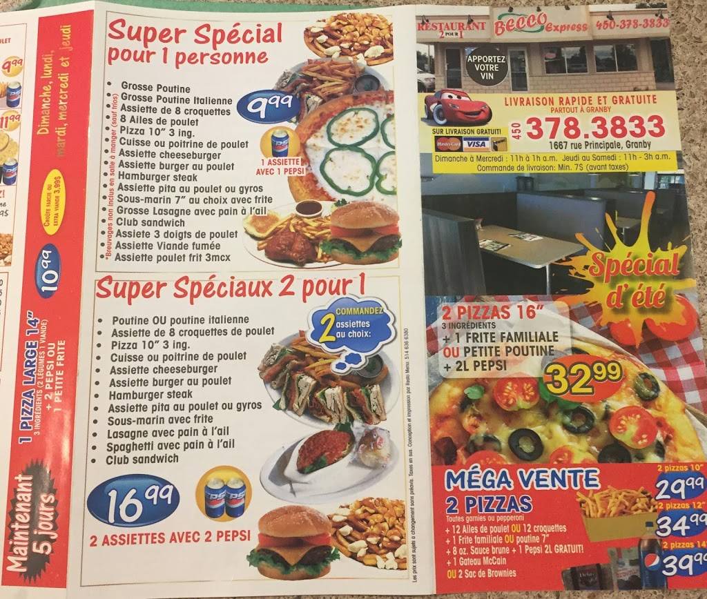 Becco Express Pizza 2 pour 1 | meal delivery | 1667 Rue Principale, Granby, QC J2J 0M9, Canada | 4503783833 OR +1 450-378-3833