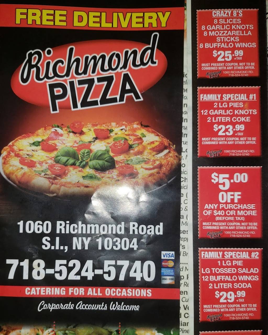 Richmond Pizza | restaurant | 1060 Richmond Rd, Staten Island, NY 10304, USA | 7185245740 OR +1 718-524-5740