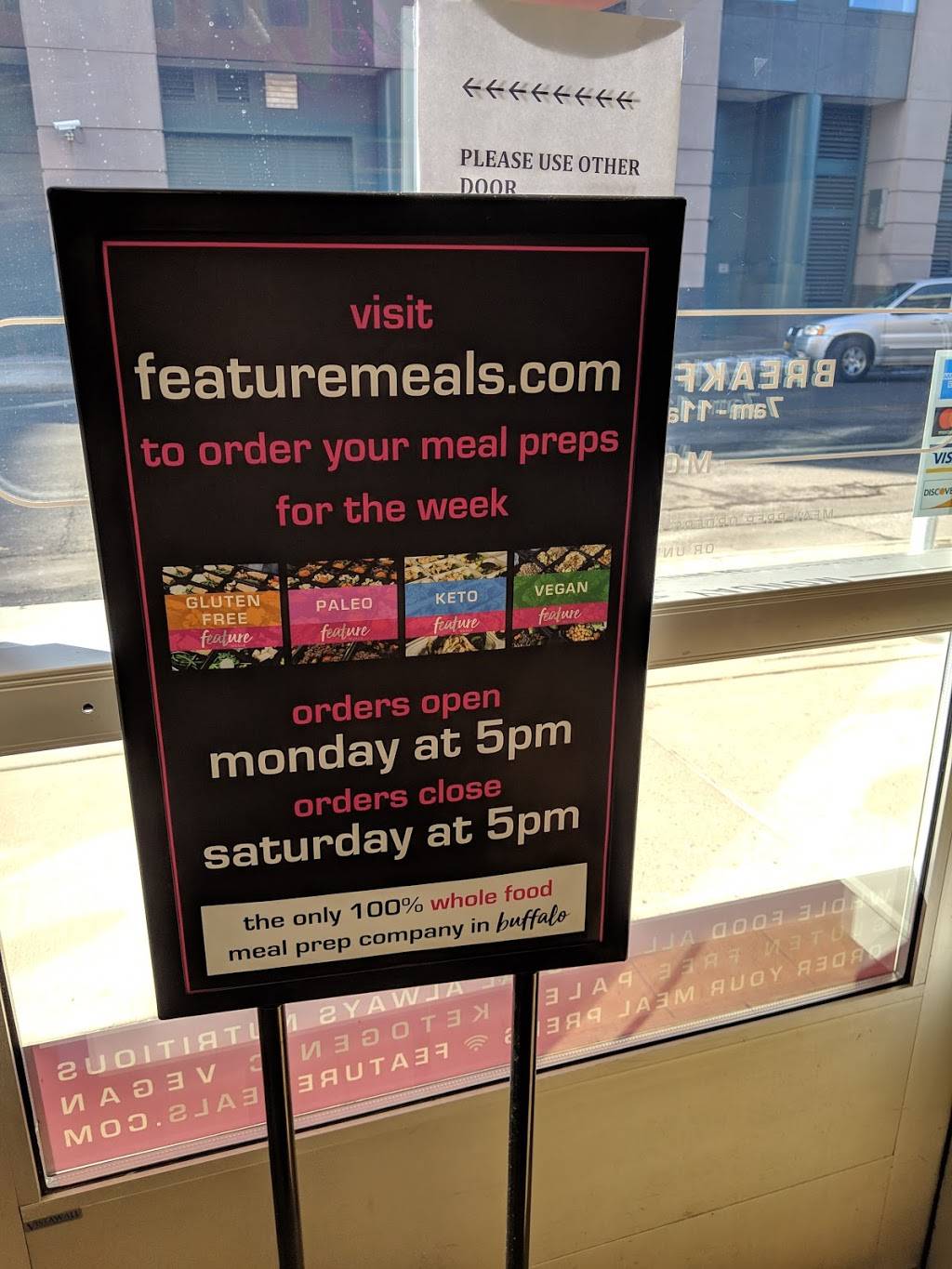 Feature Meals & Eatery | restaurant | 598 Main St, Buffalo, NY 14202, USA | 7164365055 OR +1 716-436-5055