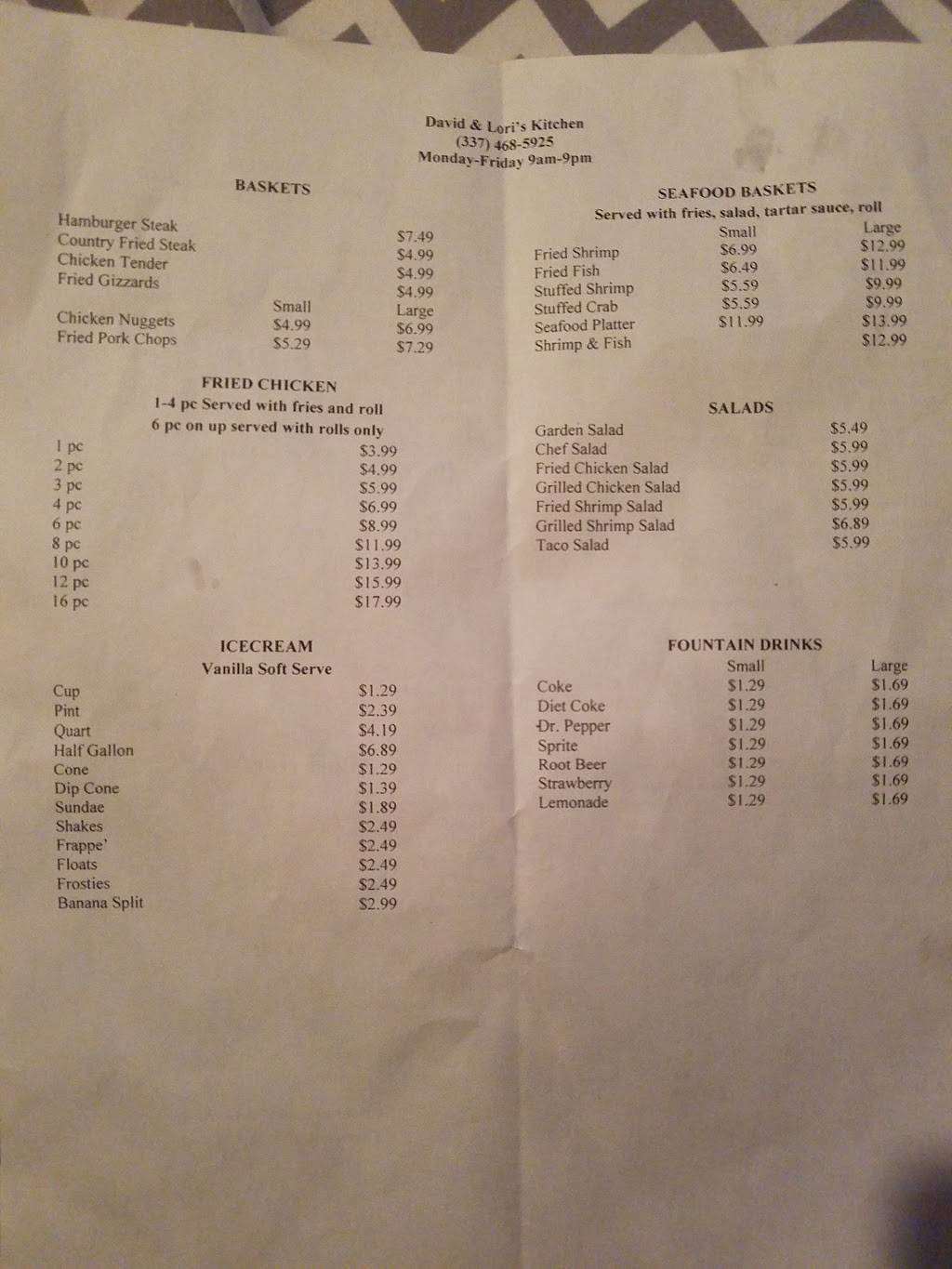 David & Loris Kitchen | restaurant | 1400 Poinciana Ave, Mamou, LA 70554, USA | 3374685925 OR +1 337-468-5925