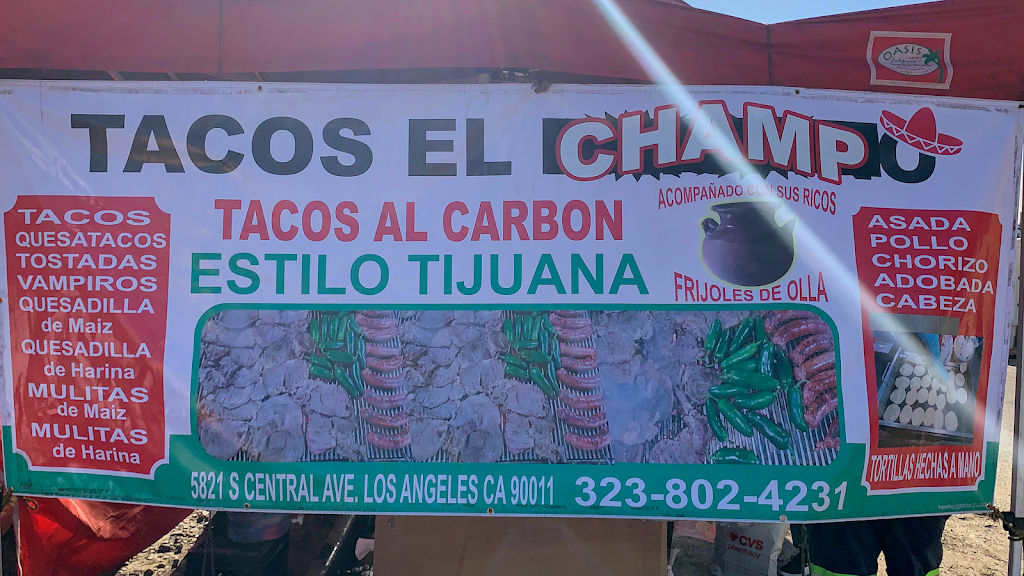 Tacos El Champ | restaurant | 5821 S Central Ave, Los Angeles, CA 90011, USA | 3238024231 OR +1 323-802-4231