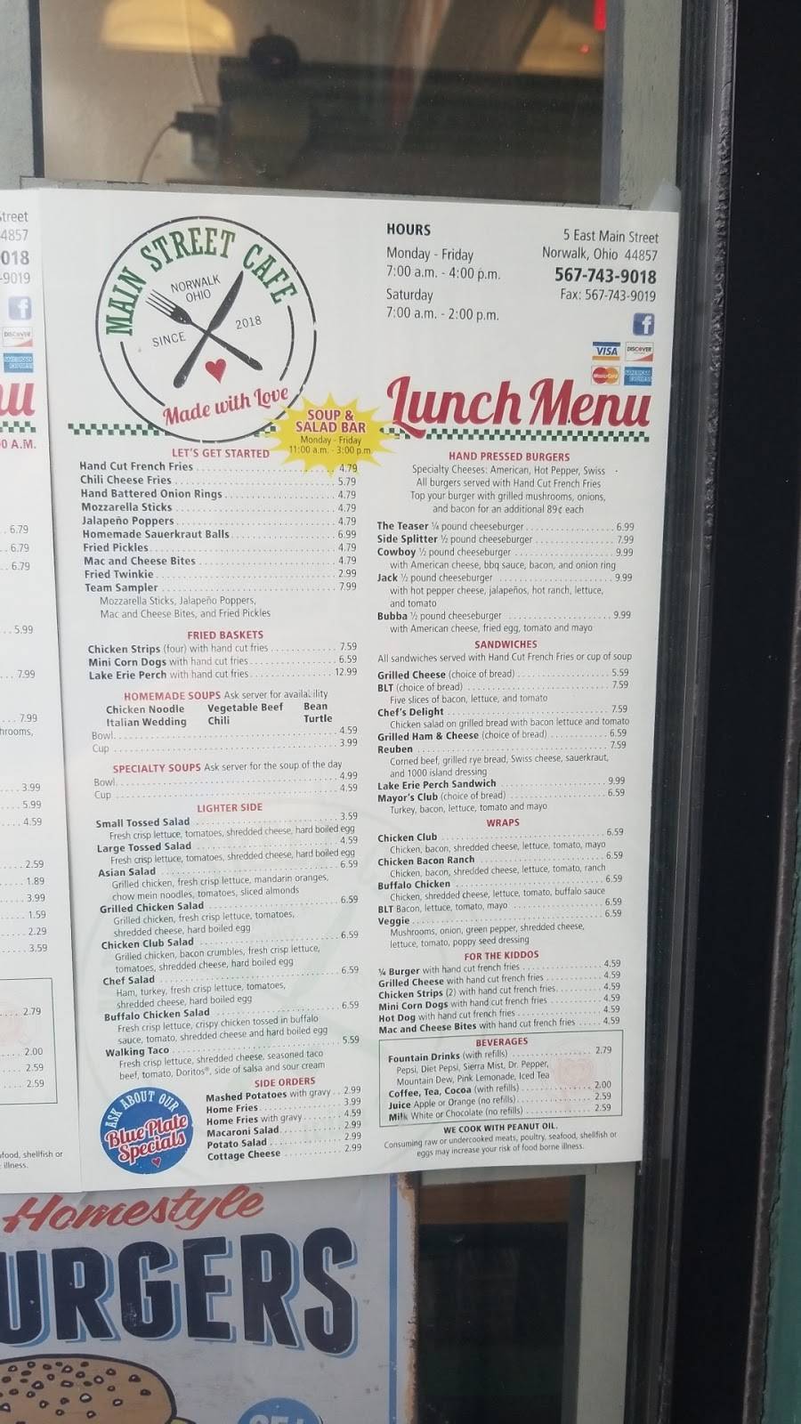 Main Street Cafe | restaurant | 5 E Main St, Norwalk, OH 44857, USA | 5677439018 OR +1 567-743-9018