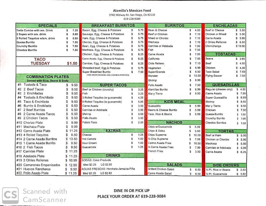 Alamillas Mexican Food | restaurant | 3742 Midway Dr, San Diego, CA 92110, USA | 6192289084 OR +1 619-228-9084