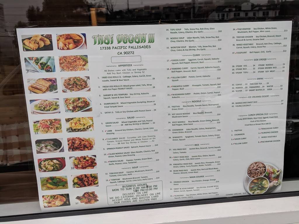 Thai Vegan III | restaurant | 17338 Sunset Blvd, Pacific Palisades, CA 90272, USA | 3102301411 OR +1 310-230-1411