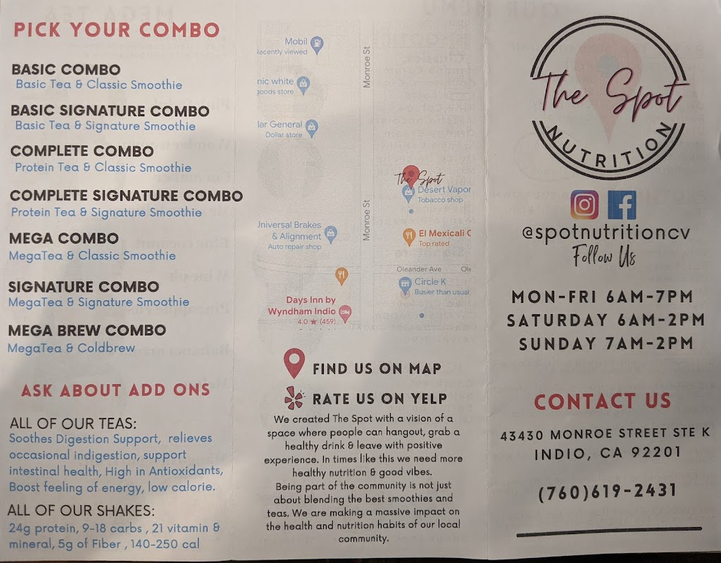 The Spot | restaurant | 43430 Monroe St STE K, Indio, CA 92201, USA | 7606192431 OR +1 760-619-2431