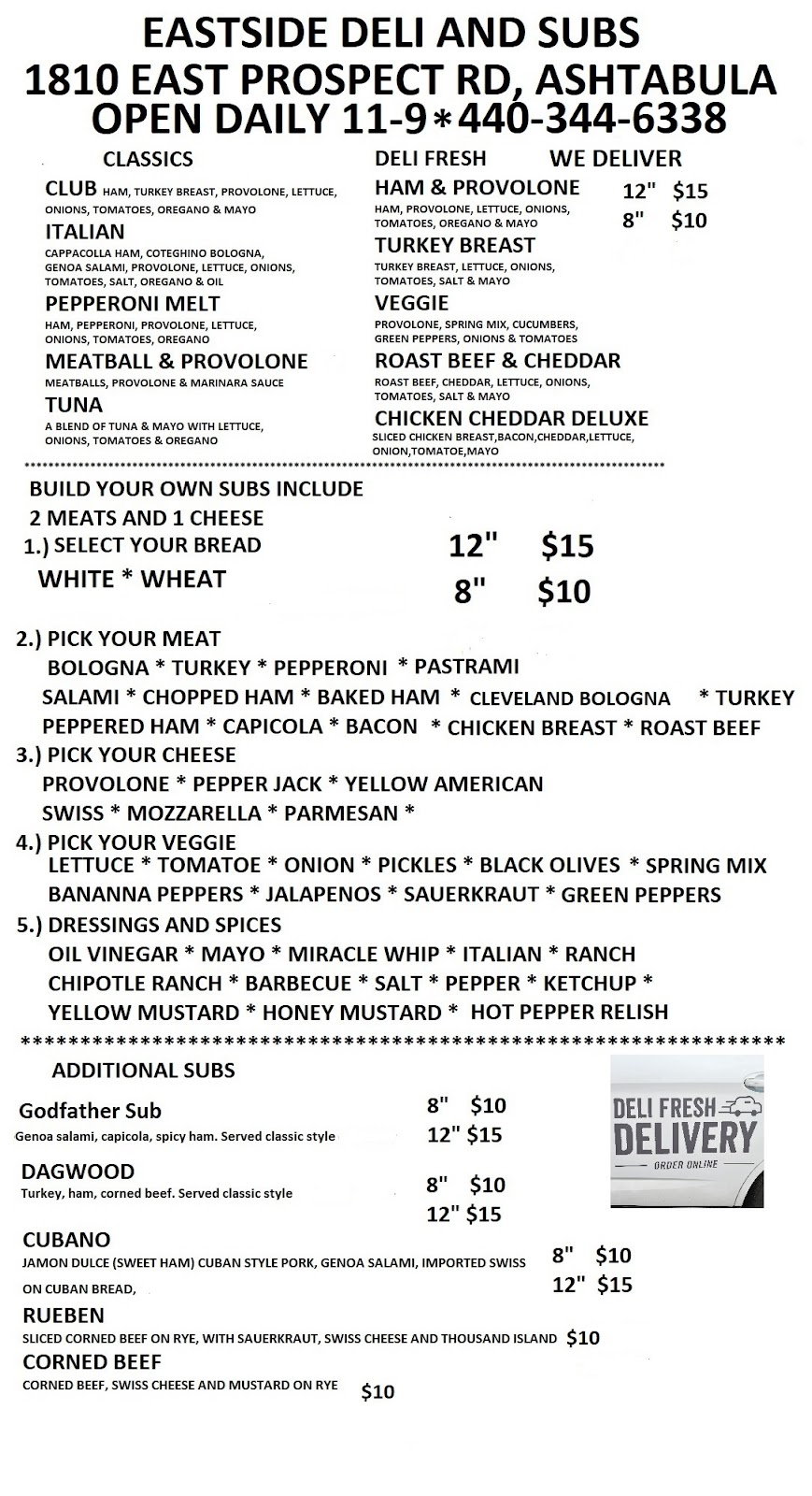 Eastside Deli and Subs | meal takeaway | 1810 E Prospect Rd, Ashtabula, OH 44004, USA | 4403446338 OR +1 440-344-6338