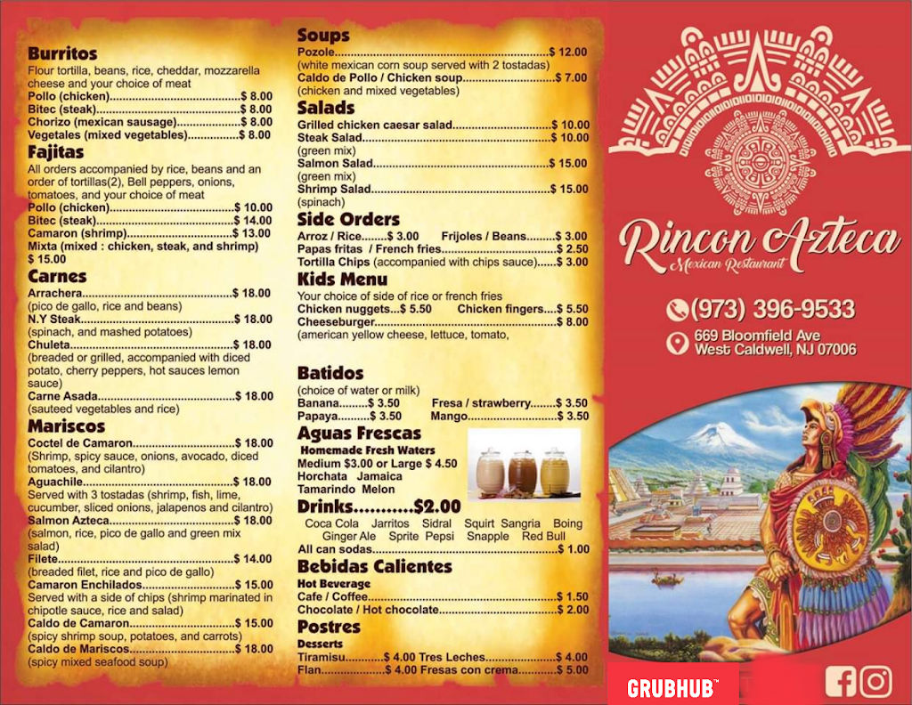 Rincon Azteca | restaurant | 669 Bloomfield Ave, West Caldwell, NJ 07006, USA | 9733969533 OR +1 973-396-9533