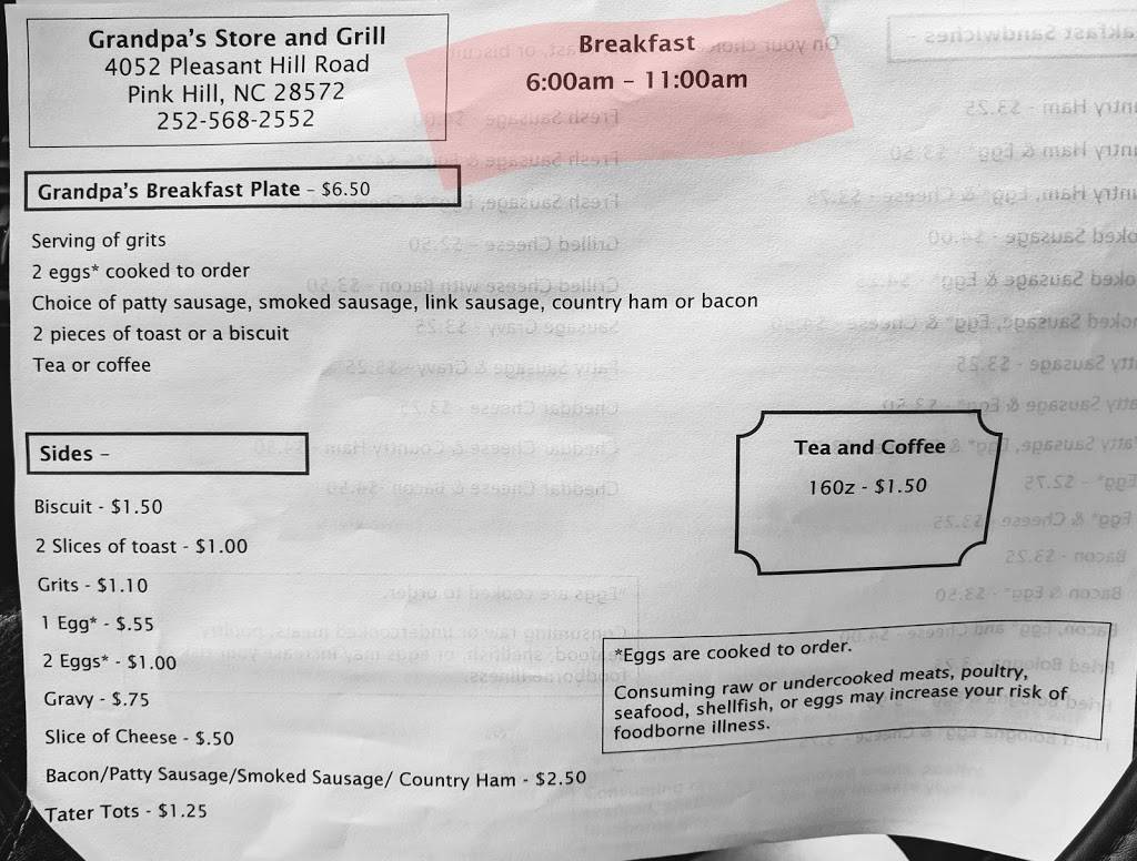 Grandpas Store & Grill | restaurant | 4052 W Pleasant Hill Rd, Pink Hill, NC 28572, USA | 2525682552 OR +1 252-568-2552