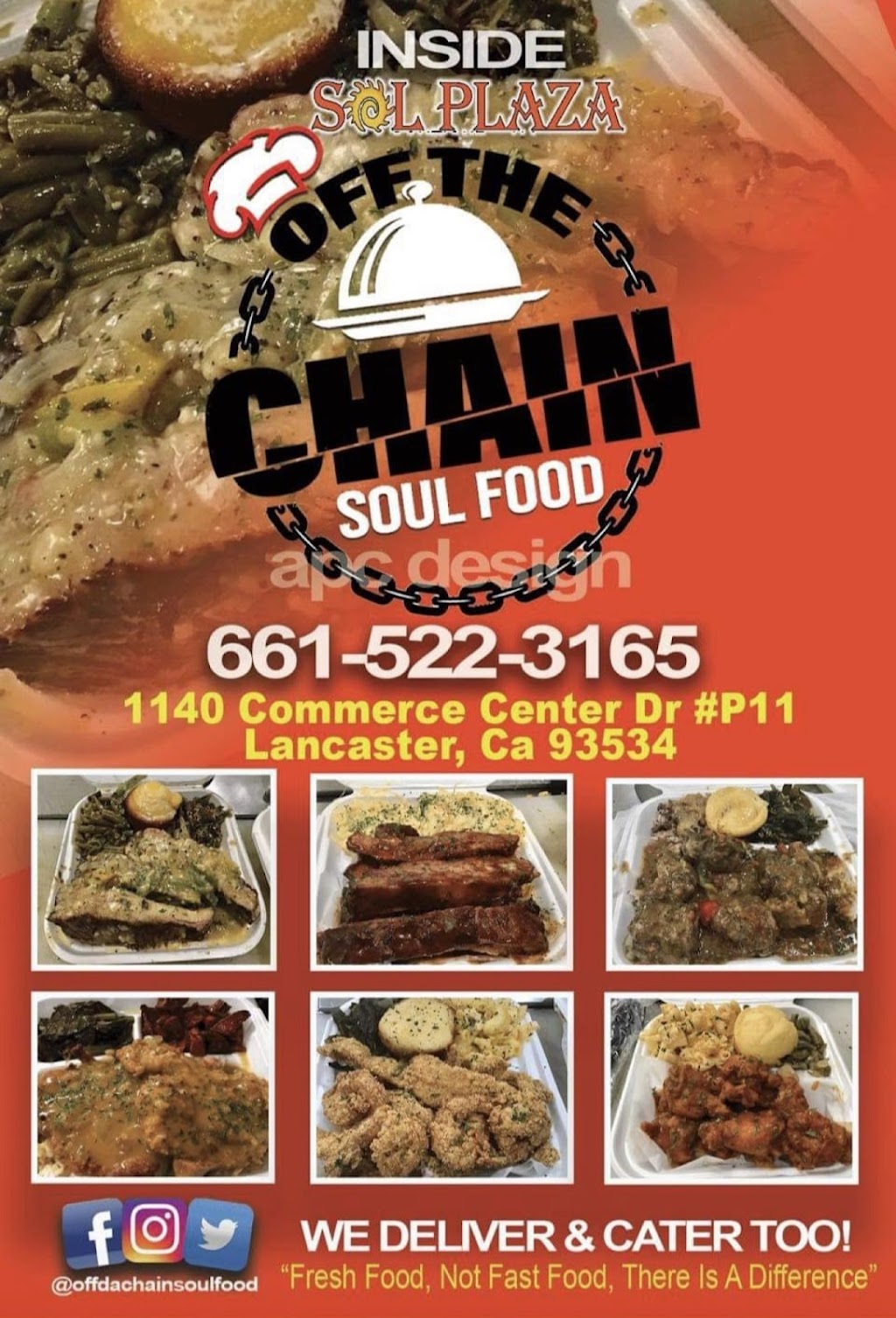 Off The Chain Soulfood Inc | restaurant | 1140 Commerce Center Dr, Lancaster, CA 93534, USA | 6615223165 OR +1 661-522-3165