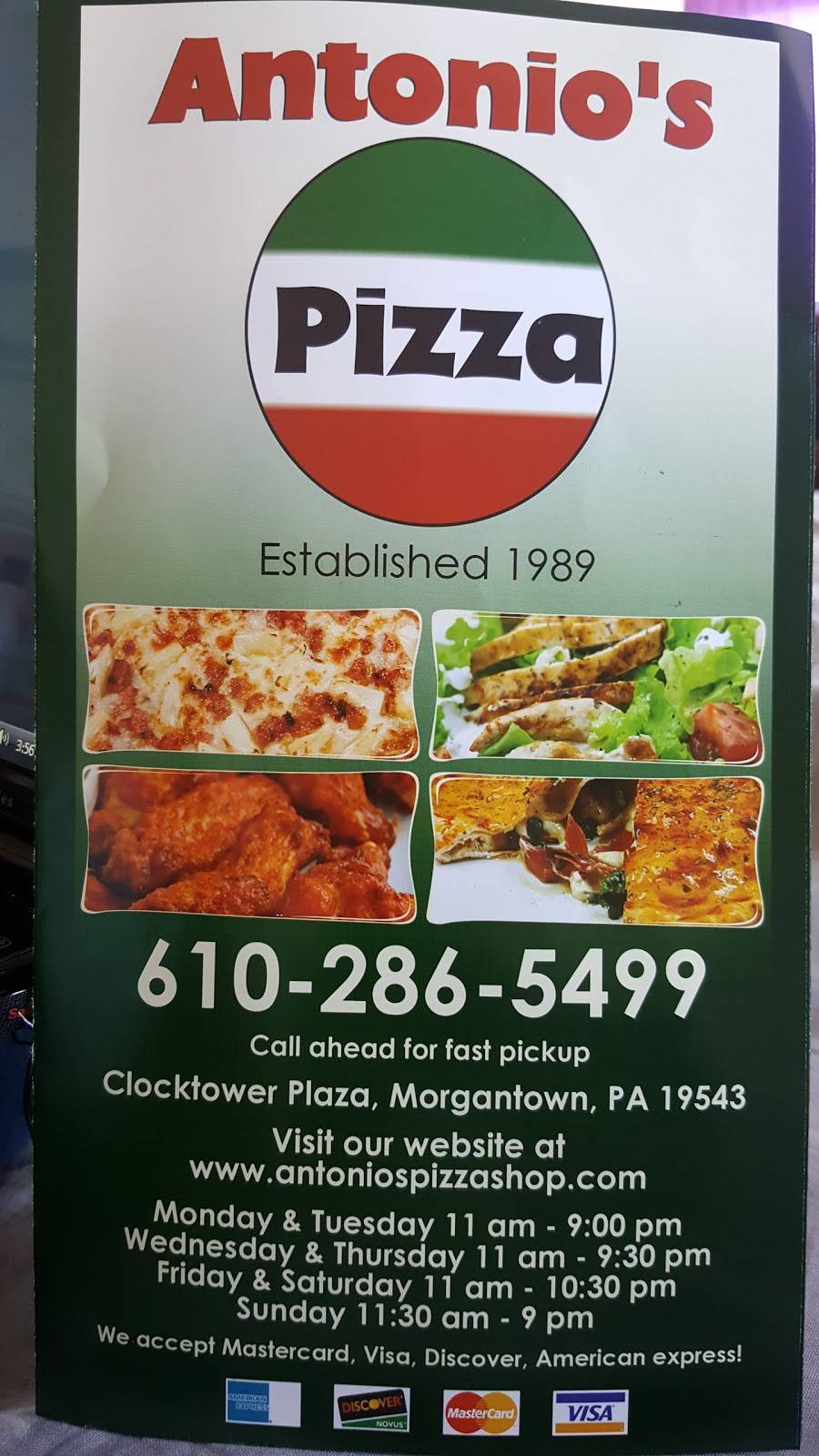 Antonios Pizza | restaurant | 2846 W Main St, Morgantown, PA 19543, USA | 6102865499 OR +1 610-286-5499