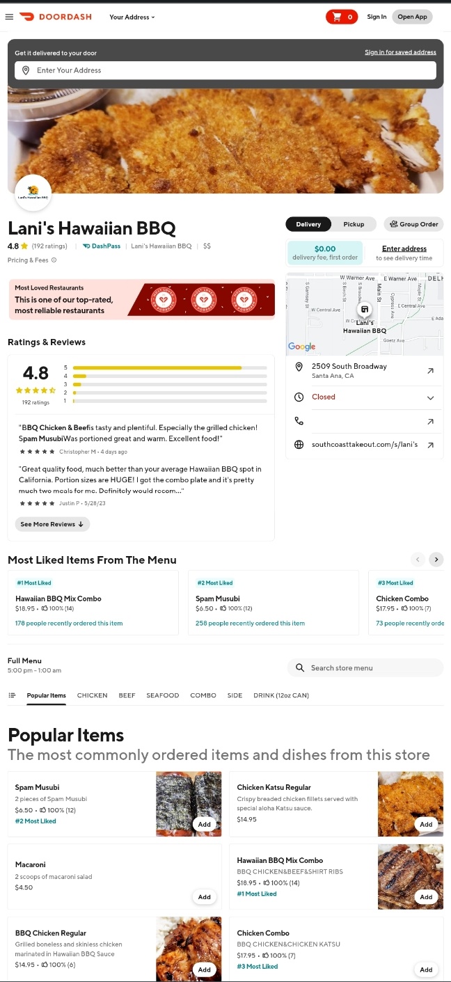 Lanis Hawaiian BBQ | restaurant | 2509 S Broadway Unit K125, Santa Ana, CA 92707, USA | 8053020089 OR +1 805-302-0089