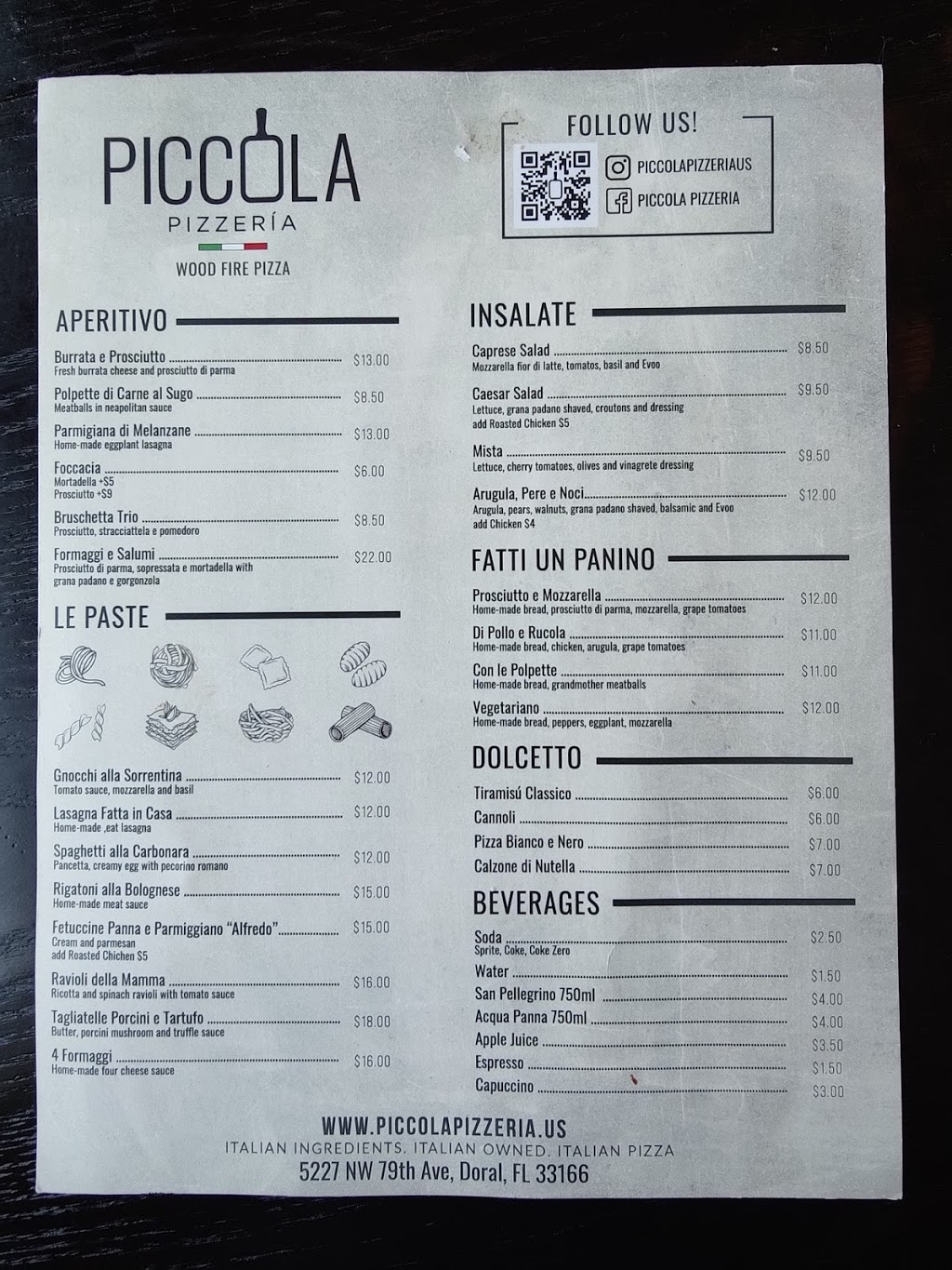 Piccola Pizzeria | restaurant | 5227 NW 79th Ave, Doral, FL 33166, USA | 7867035969 OR +1 786-703-5969