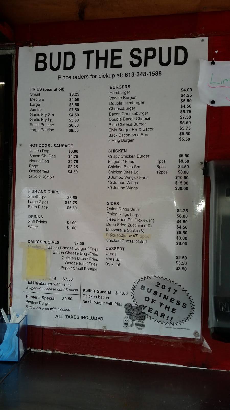 Bud the Spud Maitland | restaurant | 1282 County Rd 2, Brockville, ON K6V 7E4, Canada | 6133481588 OR +1 613-348-1588