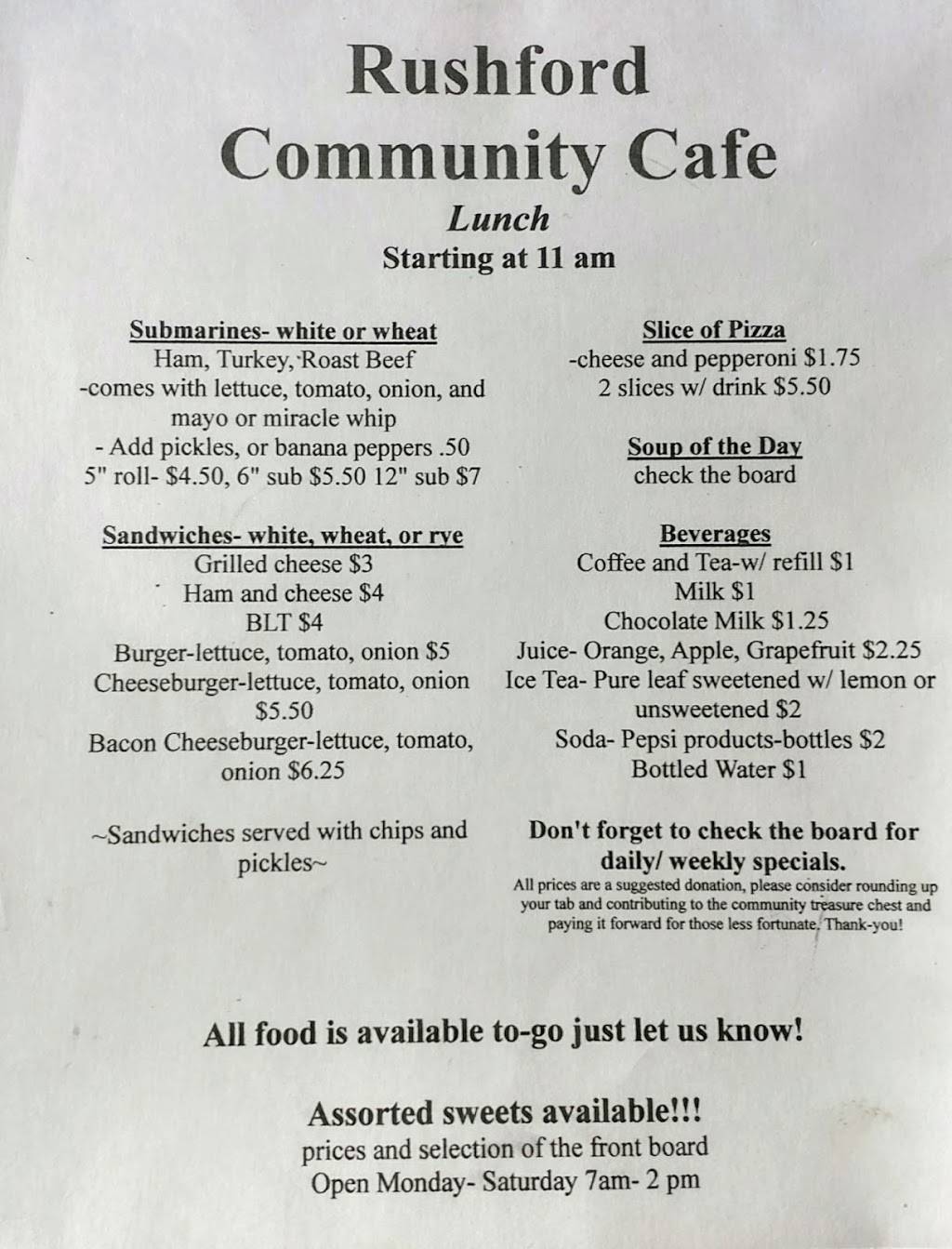 Rushford Community Cafe | restaurant | 9031A Main St, Rushford, NY 14777, USA | 5854372800 OR +1 585-437-2800