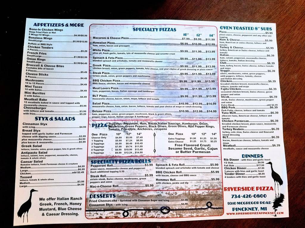 Riverside Pizza | restaurant | 9310 Mcgregor Rd, Pinckney, MI 48169, USA | 7344260800 OR +1 734-426-0800