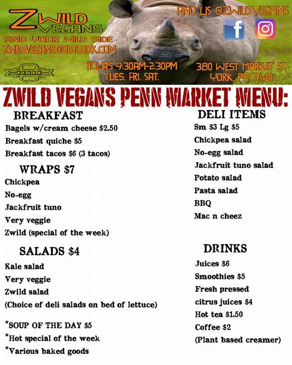 ZWild Vegans | restaurant | 380 W Market St, York, PA 17401, USA | 7178550040 OR +1 717-855-0040