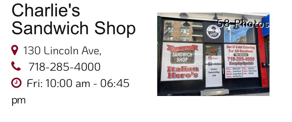 Charlies Sandwich Shop | restaurant | 130 Lincoln Ave, Staten Island, NY 10306, USA | 7182854000 OR +1 718-285-4000