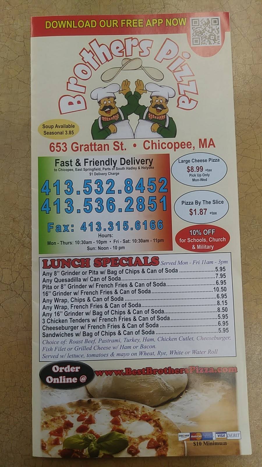 Brothers Pizza | restaurant | 653 Grattan St, Chicopee, MA 01020, USA | 4135328452 OR +1 413-532-8452