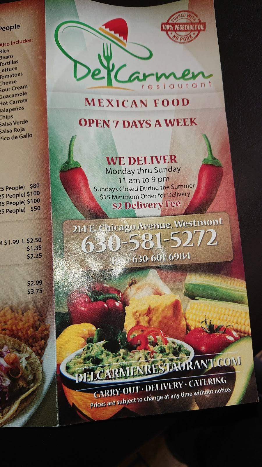 Del Carmen | restaurant | 214 E Chicago Ave, Westmont, IL 60559, USA | 6305815272 OR +1 630-581-5272