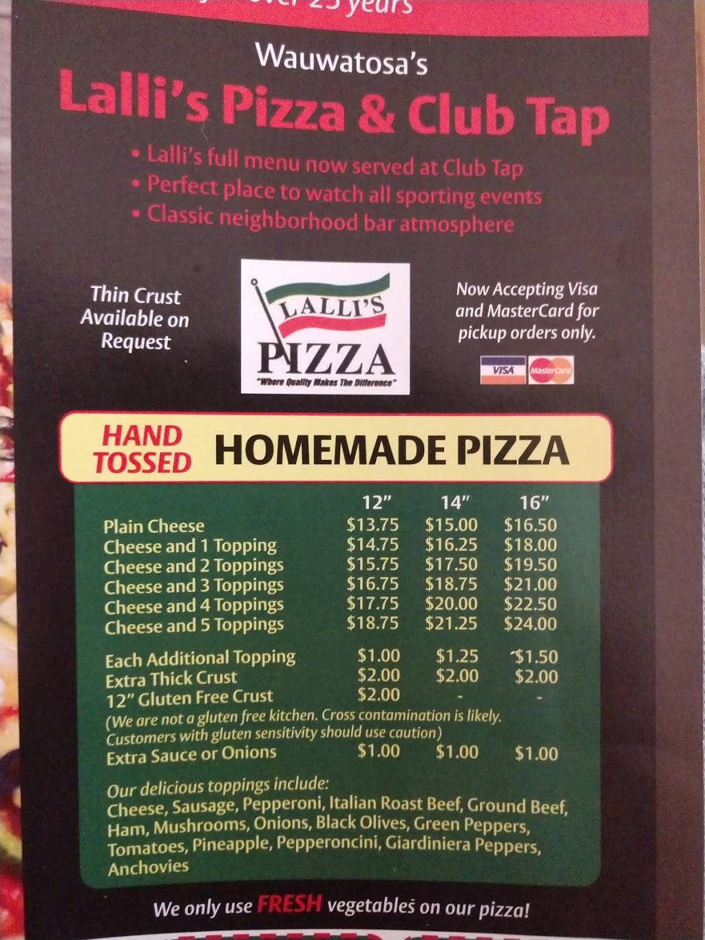 Lallis Pizza | meal delivery | 8826 W North Ave, Wauwatosa, WI 53226, USA | 4147749838 OR +1 414-774-9838
