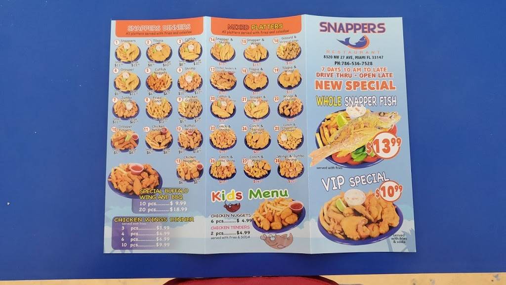 Snappers Restaurant | restaurant | 8320 NW 27th Ave, Miami, FL 33147, USA | 7865367528 OR +1 786-536-7528