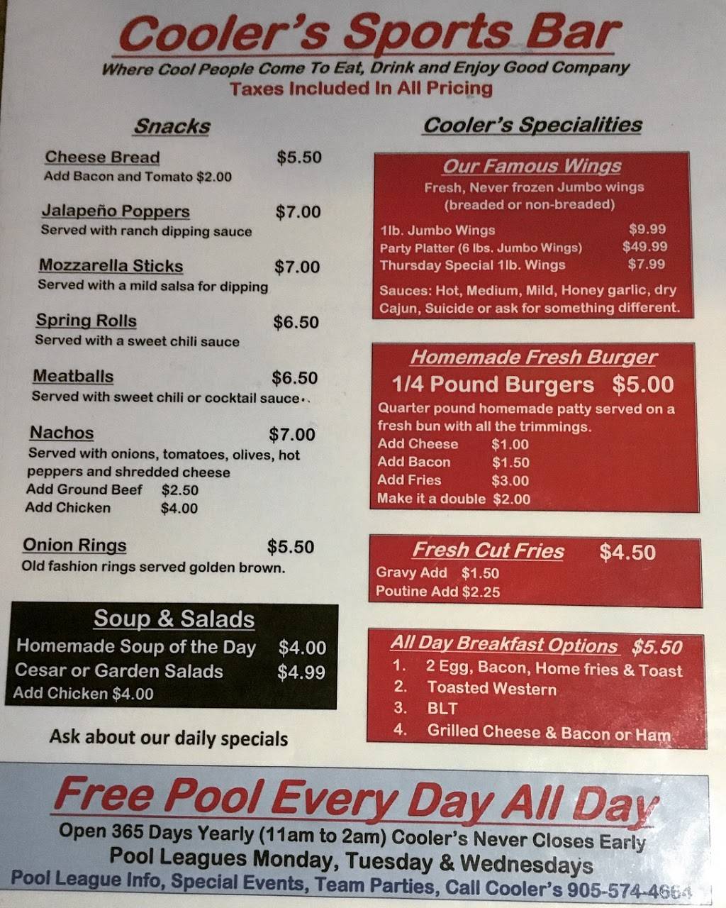 Coolers | restaurant | 558 Upper Gage Ave, Hamilton, ON L8V 4J6, Canada | 9055744664 OR +1 905-574-4664