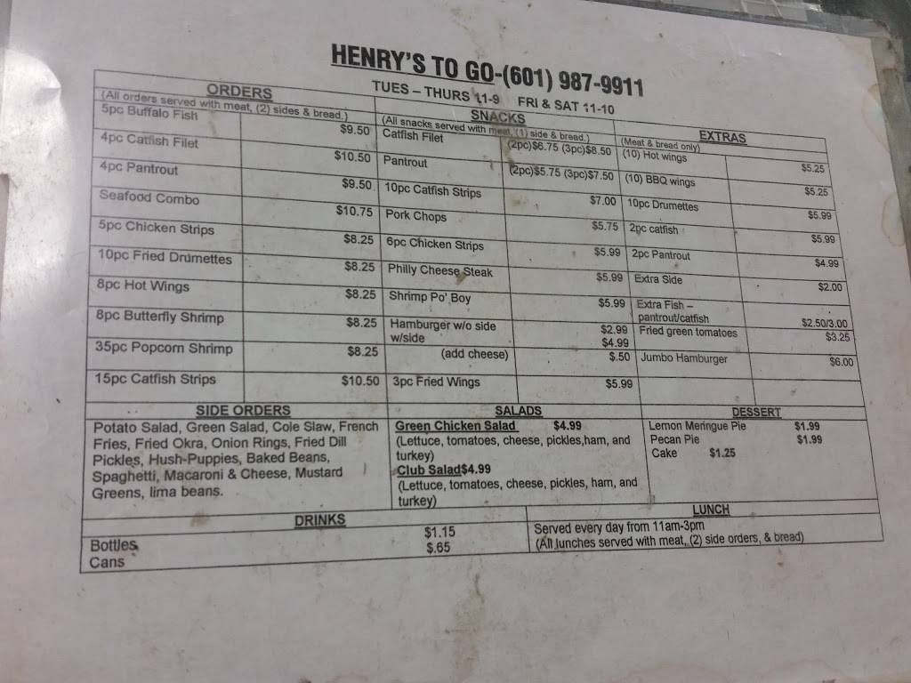 Henrys To GO | restaurant | 521 Nakoma Dr, Jackson, MS 39206, USA | 6019879911 OR +1 601-987-9911