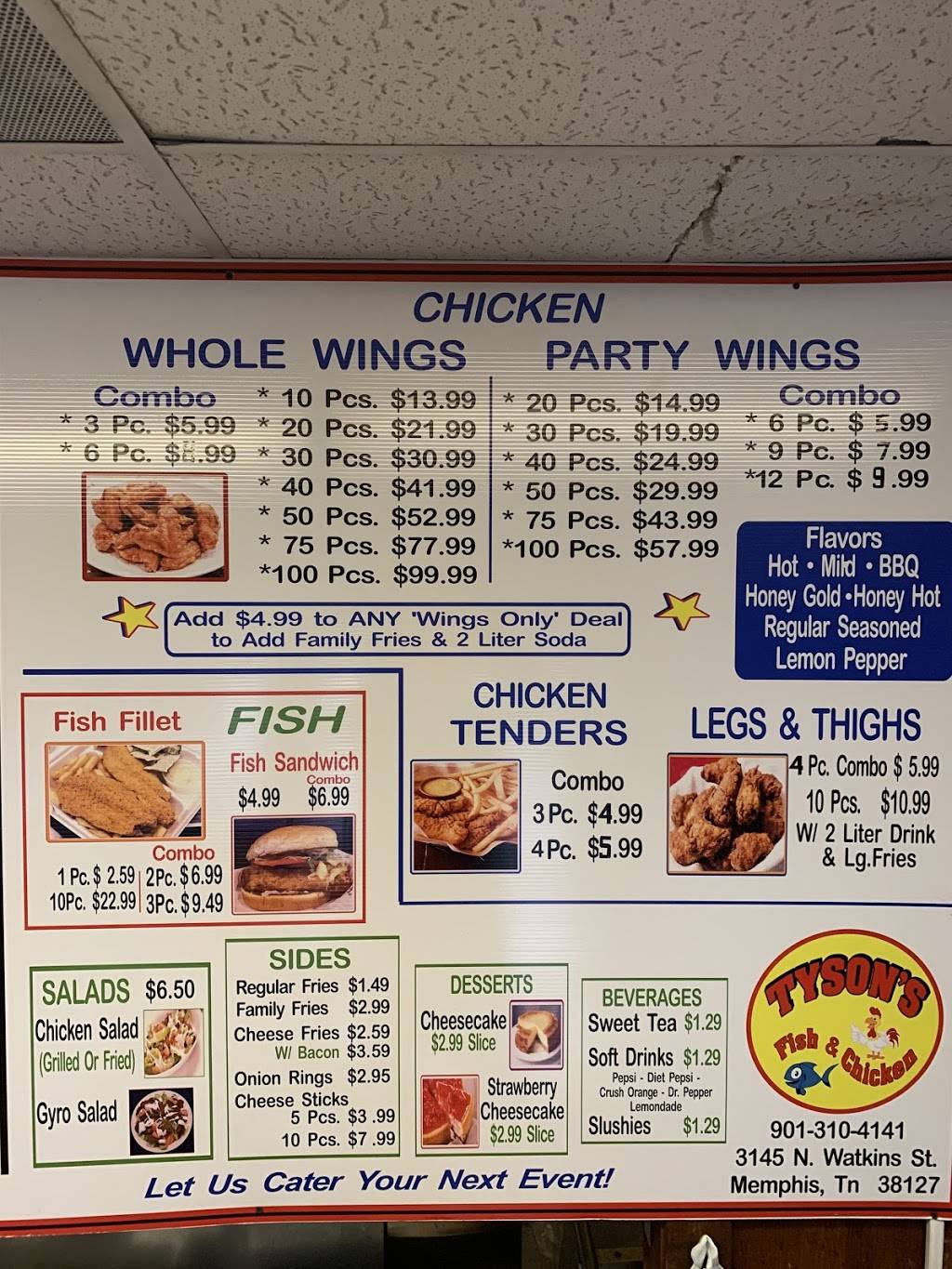 tysons fish & chicken | restaurant | 3145 N Watkins St, Memphis, TN 38127, USA | 9013104141 OR +1 901-310-4141