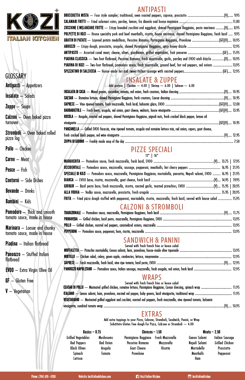 Kozi Italian Kitchen | restaurant | 1315 E Dixon Blvd, Shelby, NC 28152, USA | 7049794200 OR +1 704-979-4200